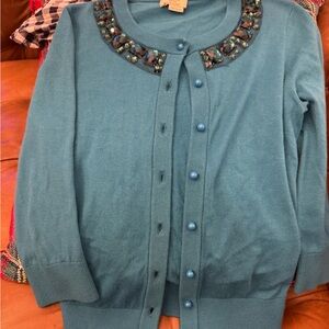 Kate Spade Teal Cardigan with Embellished Collar